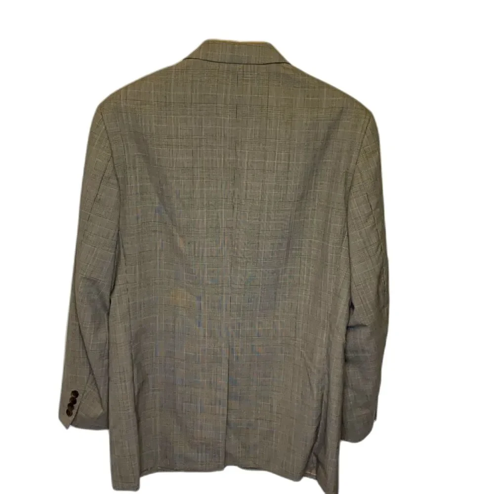 Polo University Club by Ralph Lauren Tan Black Blue Plaid Wool Suit Size 41Tall
